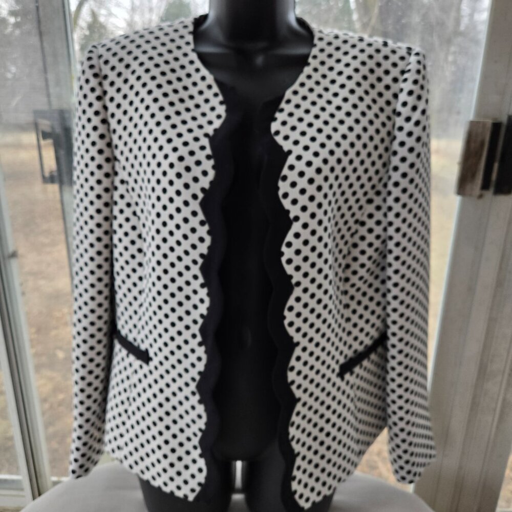 Tahari Black & White Polka Dot Jacket Size 14